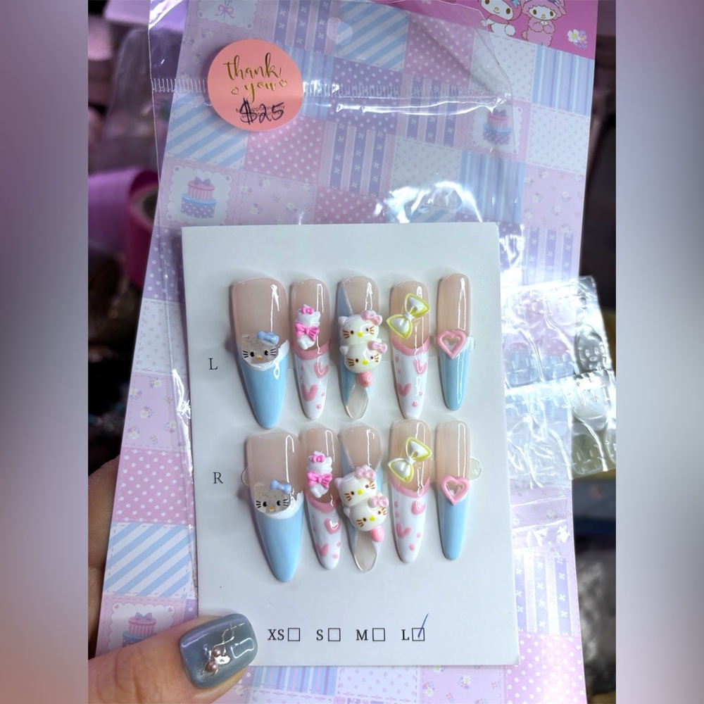 Long Kawaii press-on nails sz L - Picture 2 of 2
